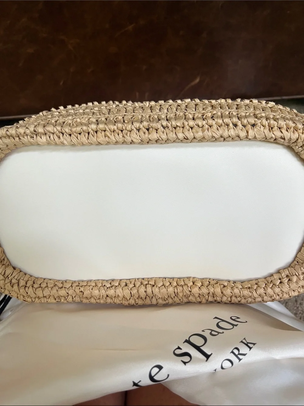 kate spade Natural Straw Tote with White Trim NWT
